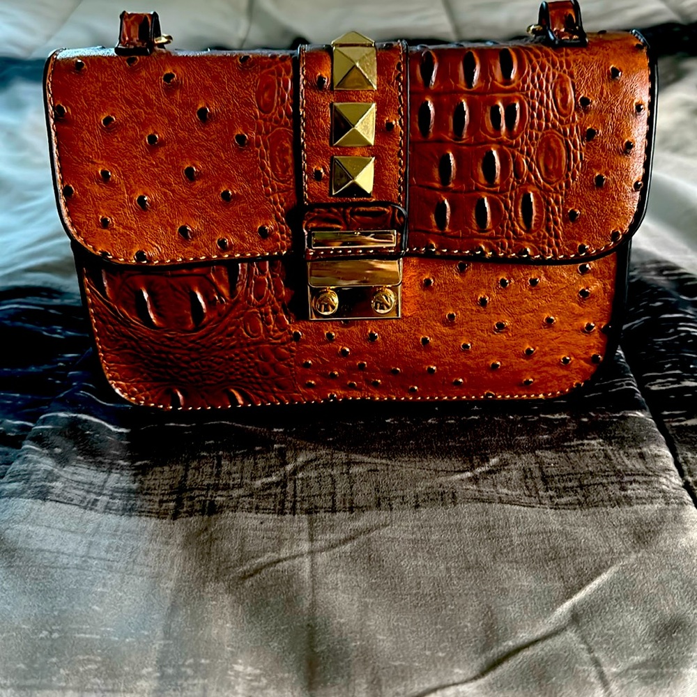 Brown Rockstud Shoulder/ Crossbody Bag